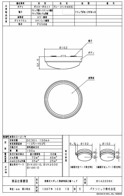 BV42208K （BV429211K / BV429211 メーカー推奨相当品）パナソニック製