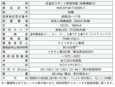 MAI-DFAB-TA65RLY ホーチキ 無線連動 定温式(熱感知式)スポット型感知器(試験機能