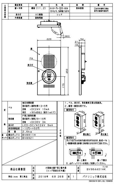 BV964401HK パナソニック 小型総合盤 P型2級 内器(リング型表示灯内蔵)