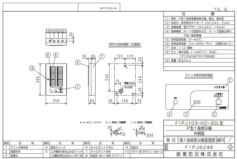 FIPJ103-H2-30L 能美防災 表示機 Ｐ型１級 ３０回線 壁掛型 | 電池屋本館