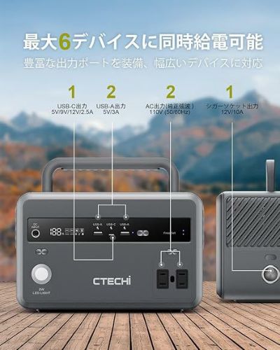 CTECHi ポータブル電源 小型 出力300W(瞬間450W) 299Wh/96000mAh GT300 | 電池屋本館